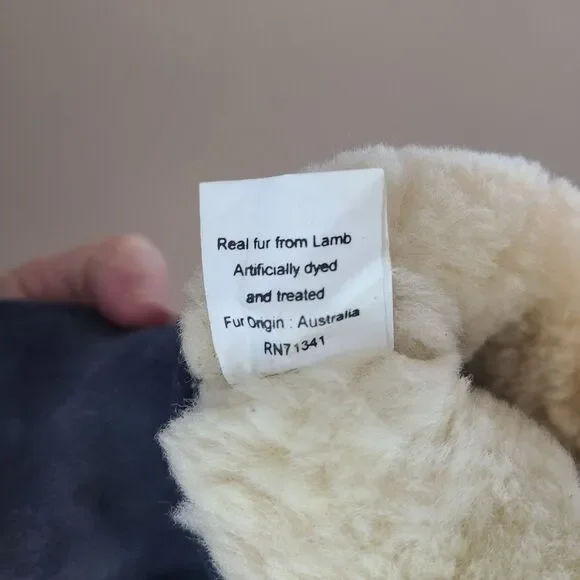 LL Bean Kids Boots Toddlers 12 Wicked Cozy Suede Leather Slip On Navy Fur Lined - Picture 9 of 10